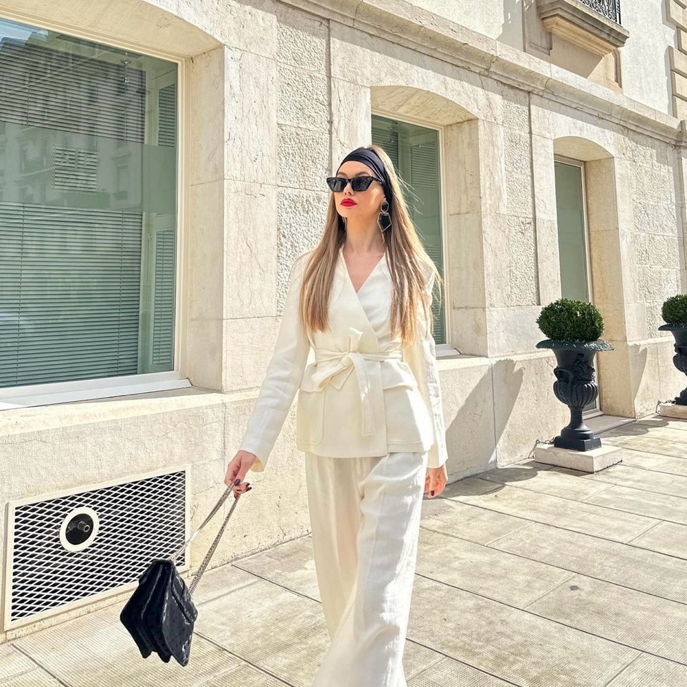 Zara nwt linen jacket blazer casual with waist tie belt - Picture 4 of 14